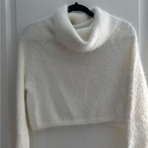 White Cropped Turtleneck Sweater